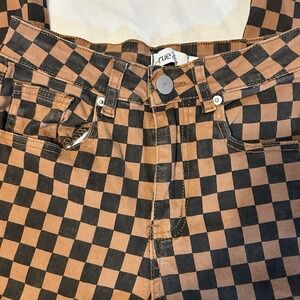 Women's Checkered‎ Denim Pants Grunge Skater Rue 21 Size S Leg Checkerboard